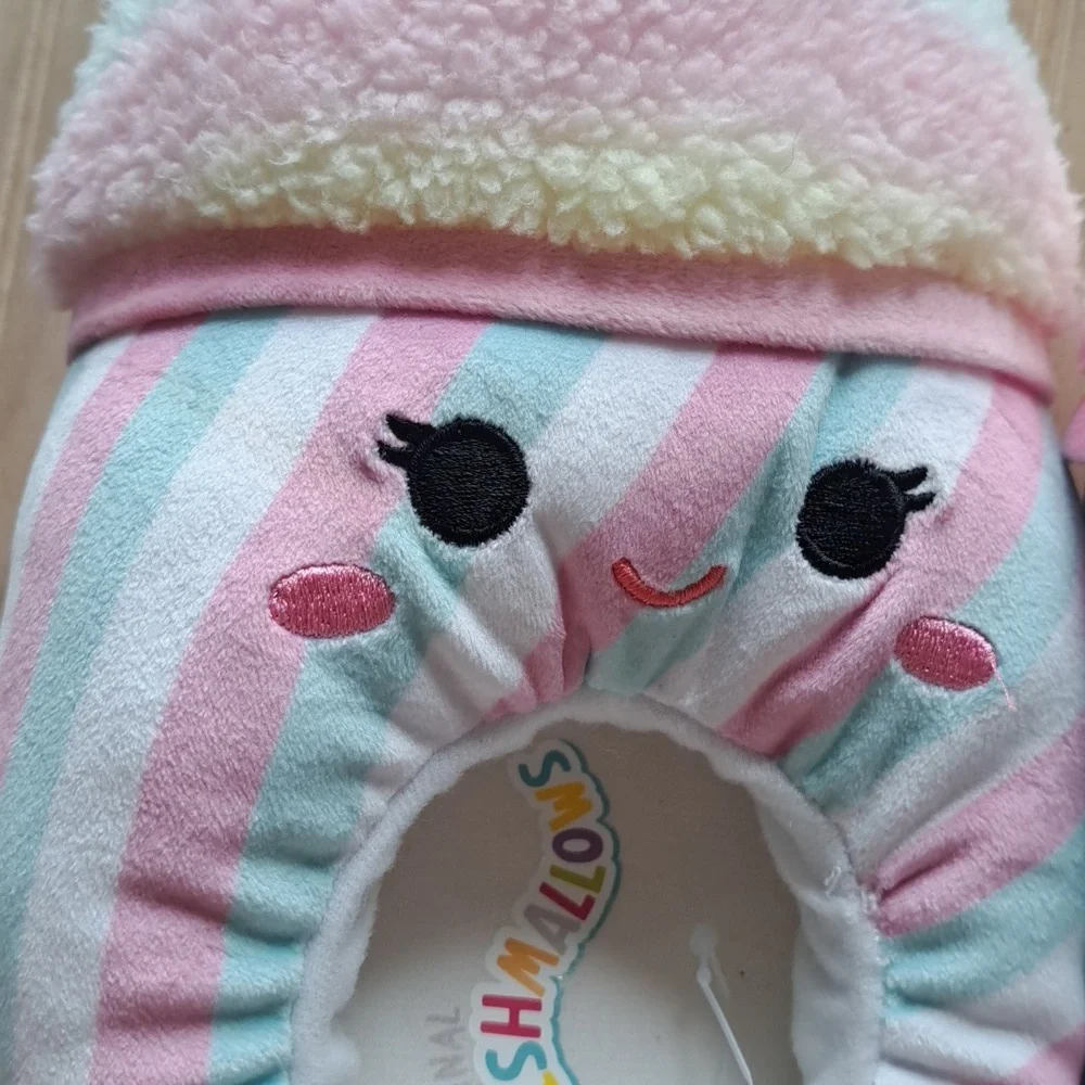 NWOT Squishmallows Pastel Rainbow Stripe Plush Cozy Cute Slip On House Slippers